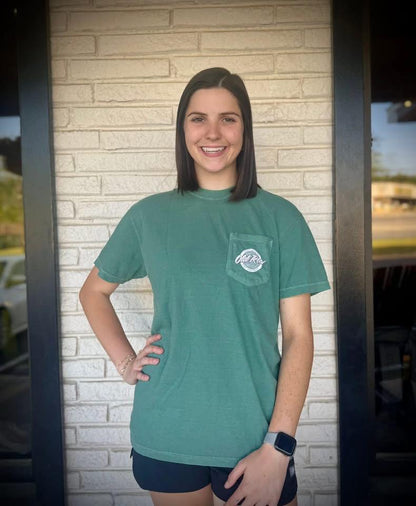 Old Row Outdoors Women's Light Green Circle Logo W Light Sage/Pink Pocket S/S TEE Shirt