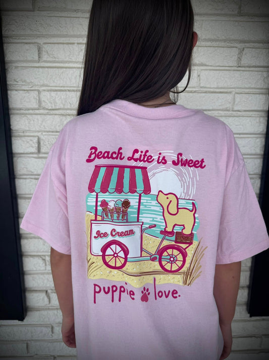 Puppie Love Youth Girls Beach Life is Sweet Pup S/S TEE Shirt