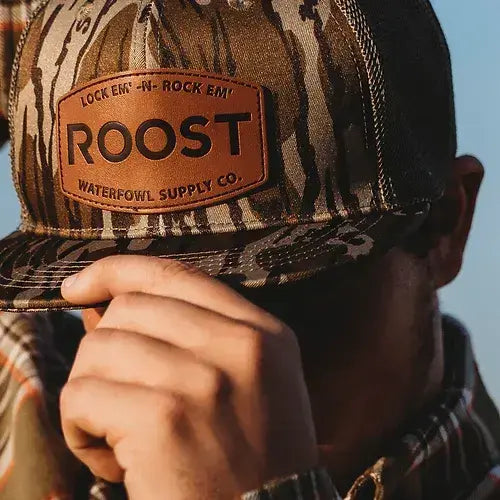 Roost Leather Patch 7 Panel Snapback Hat