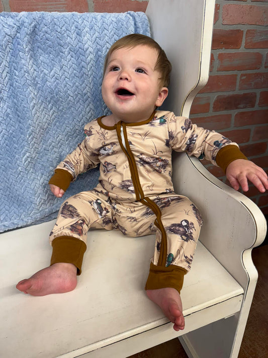 Baby Boy Duck Printed Full Zipper Romper