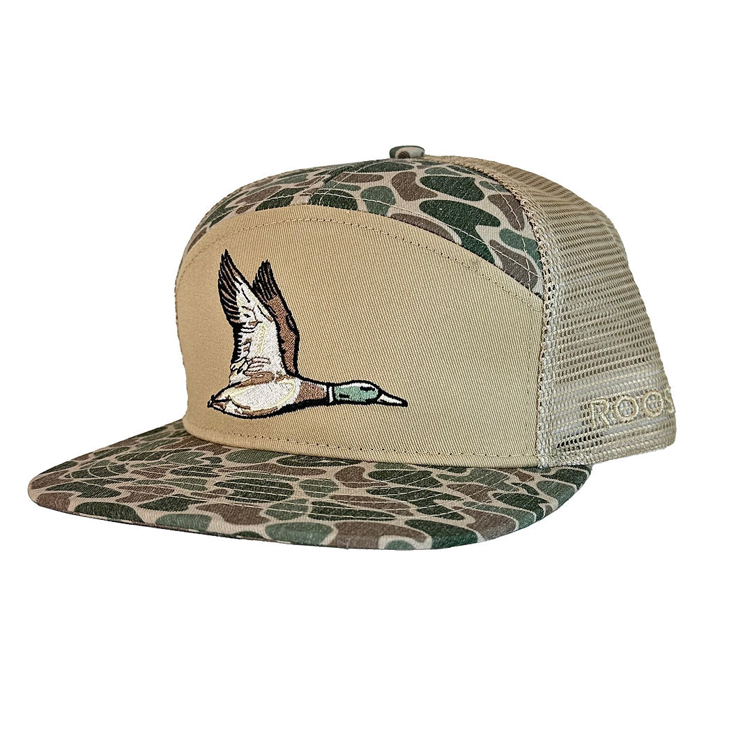 Roost Waterfowl Camo Full Color Duck 7 Panel Snapback Hat