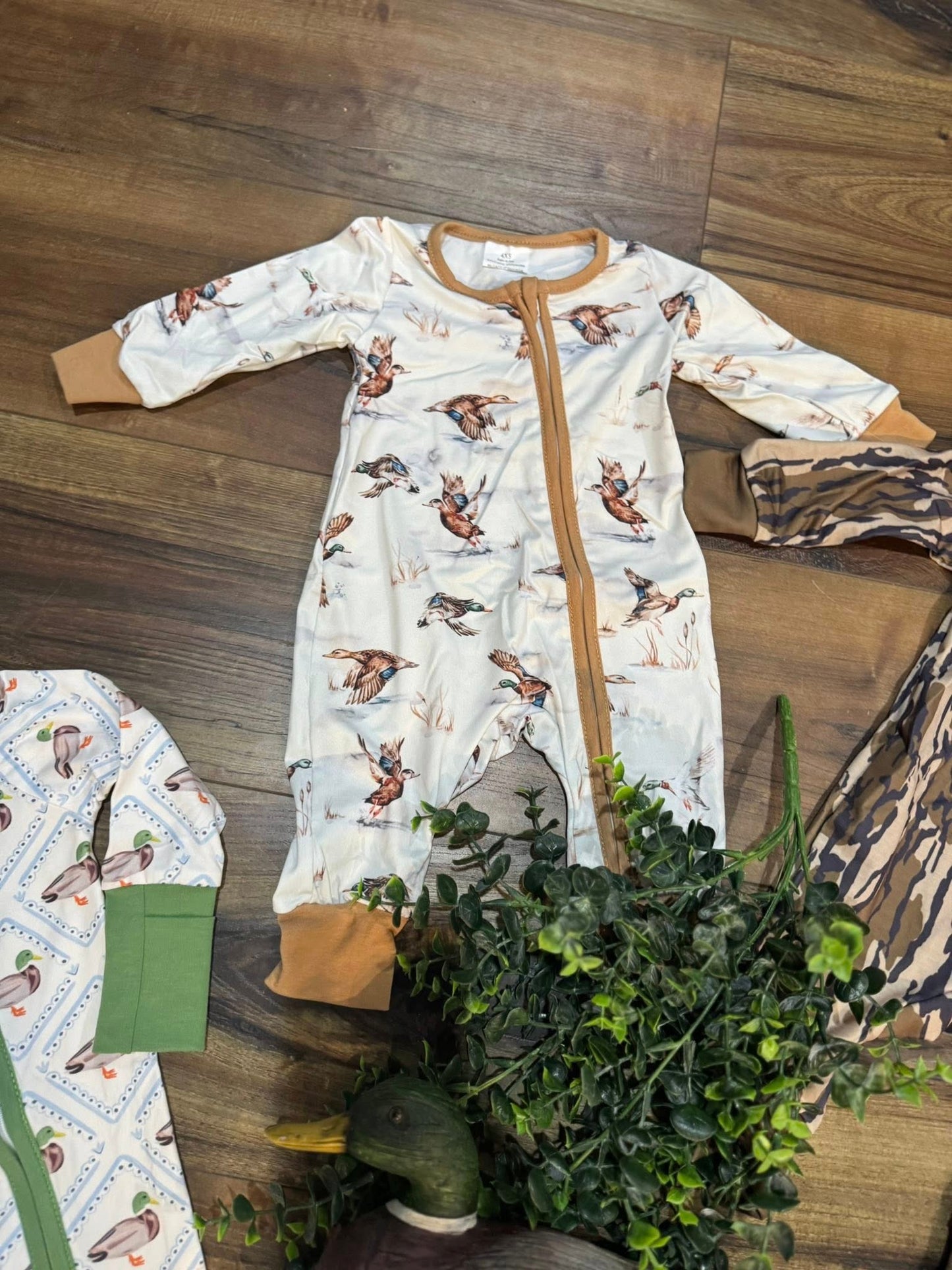 Baby Boy White Duck Zipper Romper