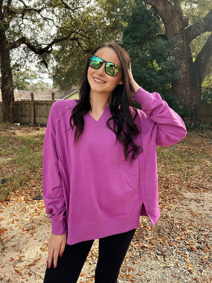 Southern Fried Cotton Women's Weekend Ready Oversized V-Neck Fleece