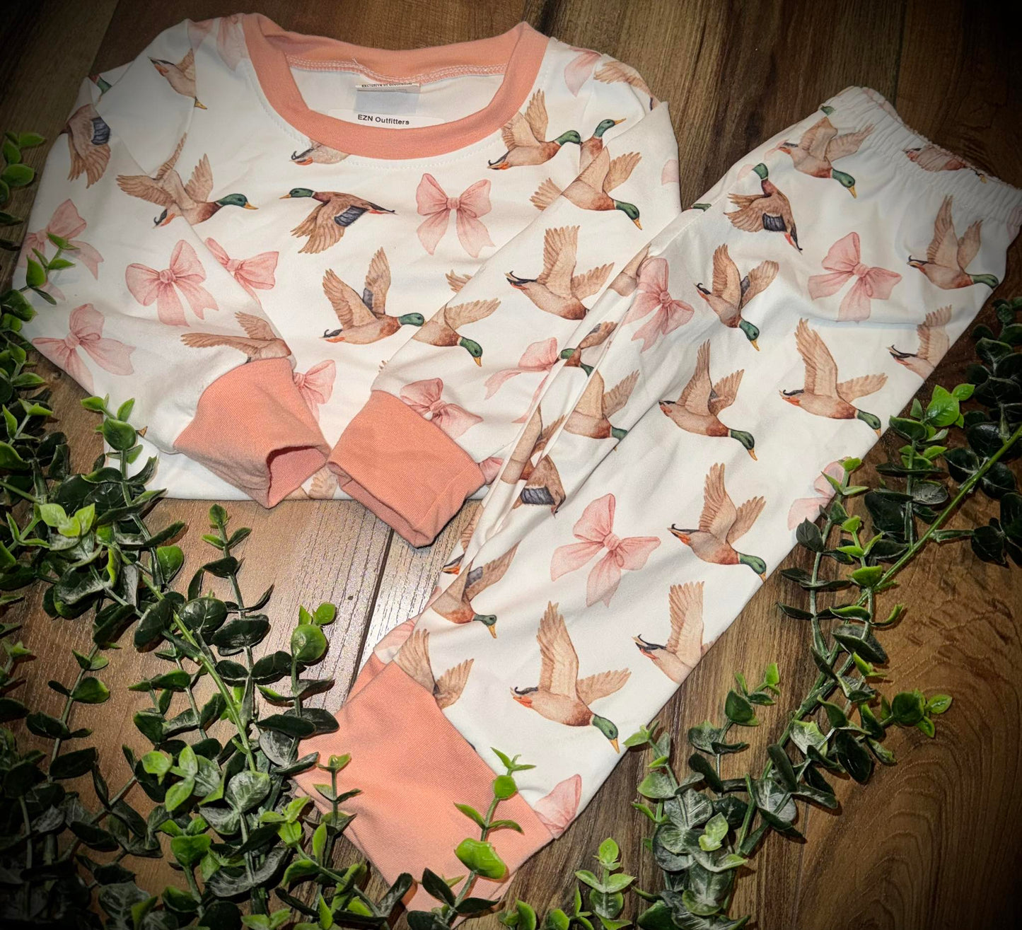 Baby Girls Ducks Bows Top Pants Pajamas Set