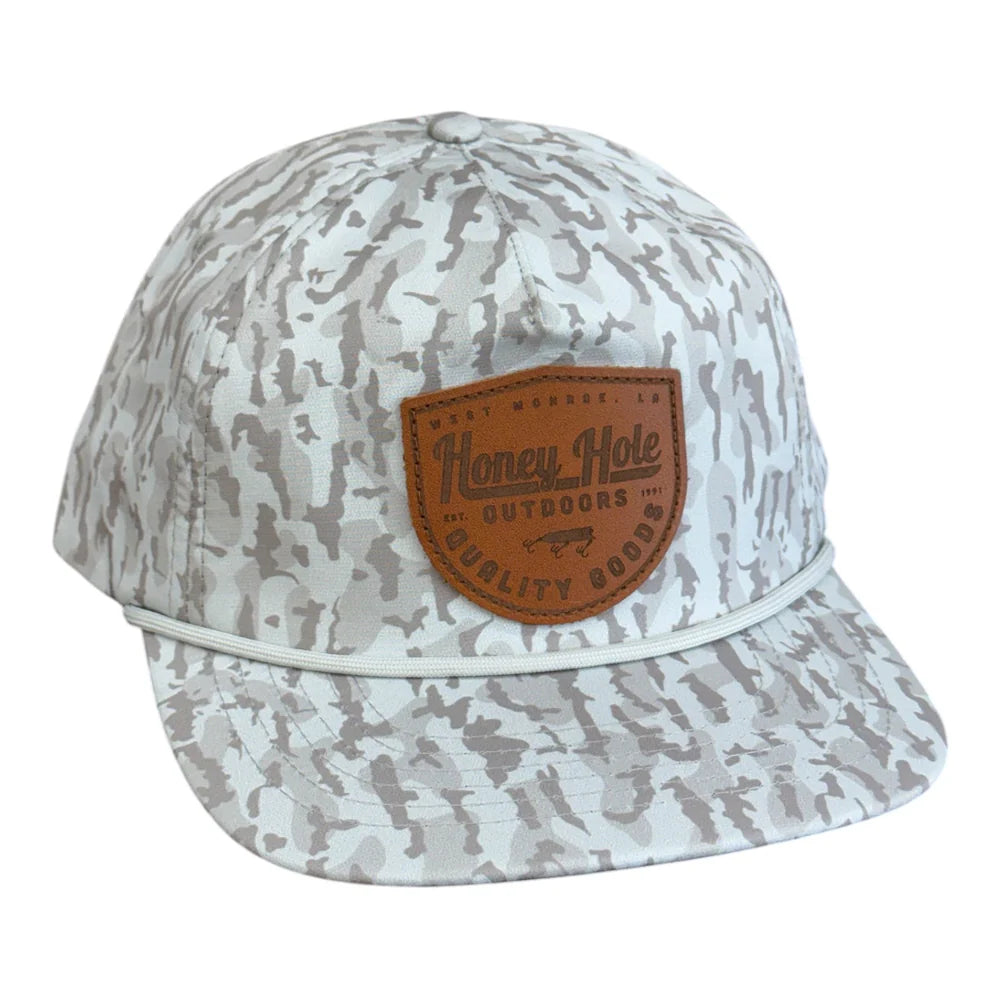 Honey Hole Outdoors Laidback Leather Shield Patch Rope Snapback Hat