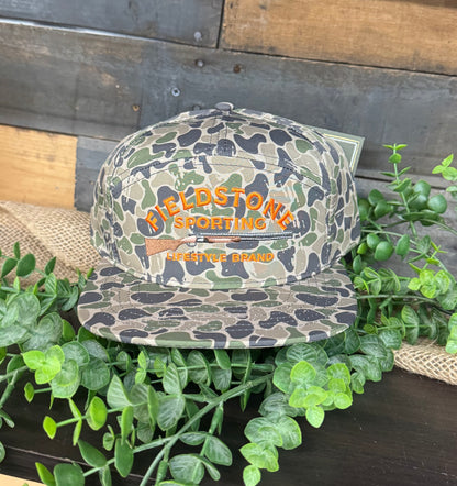 Fieldstone Outdoors Full Backwoods Camo Shotgun Embroidered Logo 7 Panel Snapback Hat
