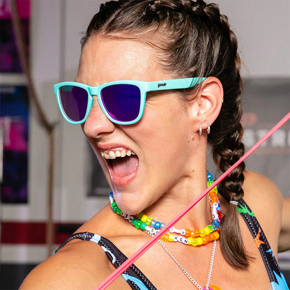 Goodr Electric Dinotopia Carnival Shades-Teal and Purple