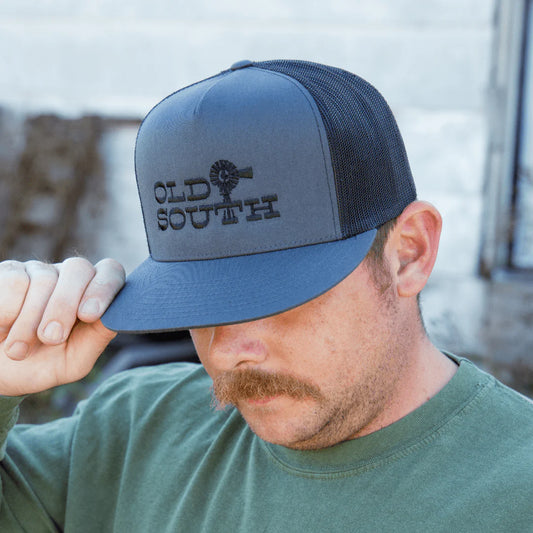 Old South Apparel Western Embroidered Flatbill 7 Panel Trucker Snapback Hat