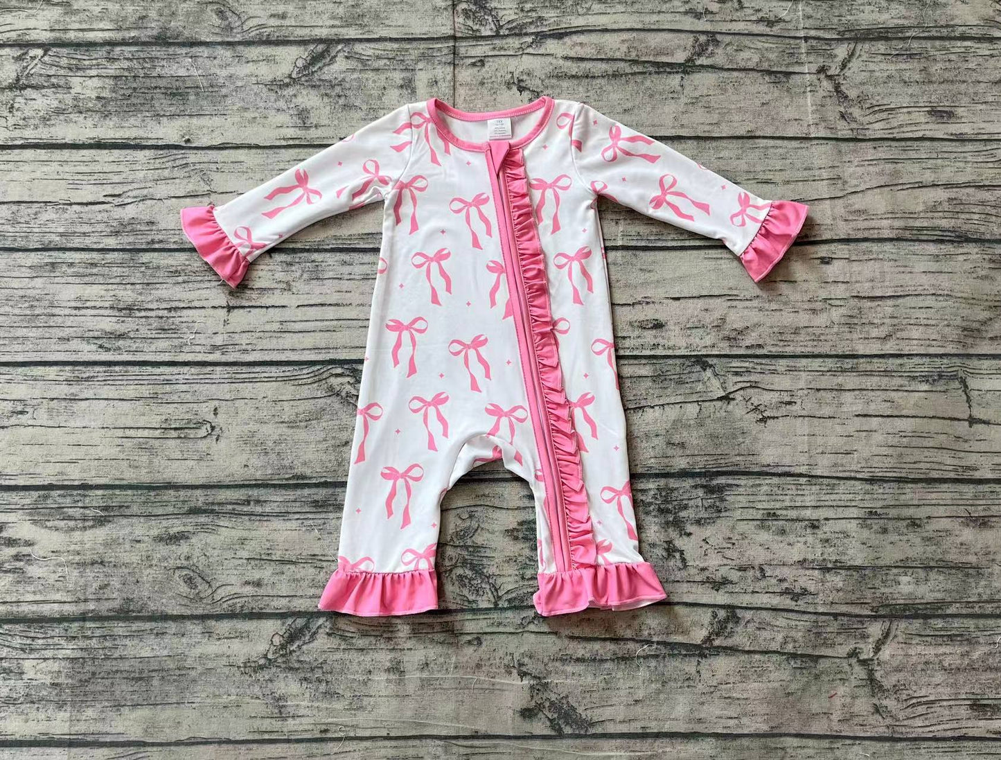 Baby Infant Girls Pink Bows Ruffle Bamboo Zip Romper