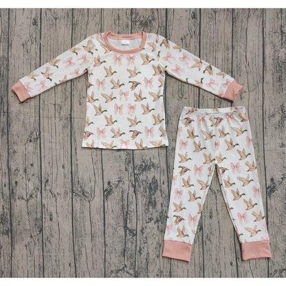 Baby Girls Ducks Bows Top Pants Pajamas Set