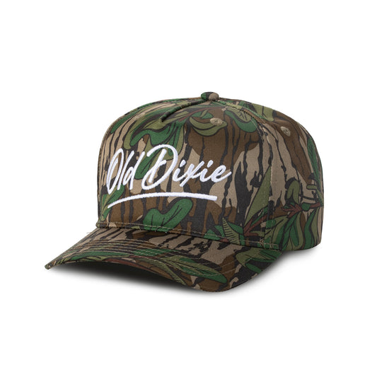 Old Dixie Greenleaf Camo Script Logo Snapback Hat