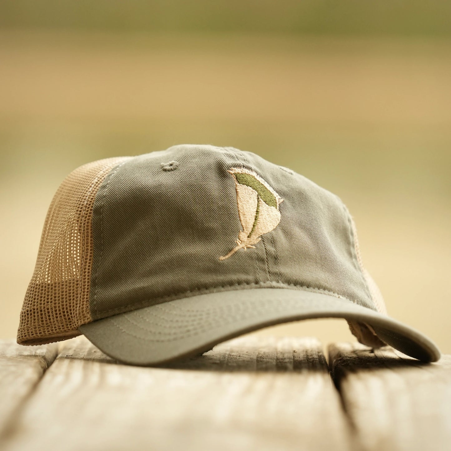 Panola Brand Feather Embroidered Unstructured Mesh Back Hat