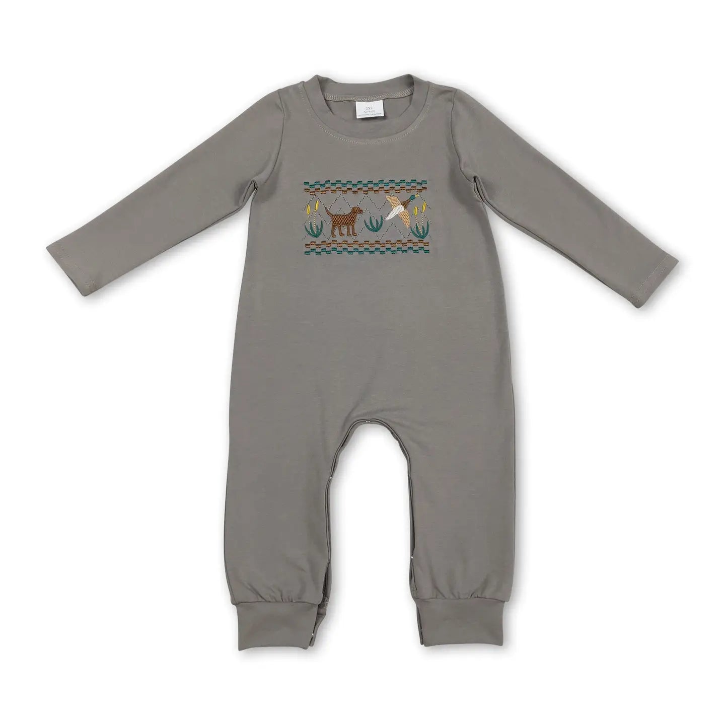 Baby Boy Hunting Dog Duck Grey Long Sleeves Romper