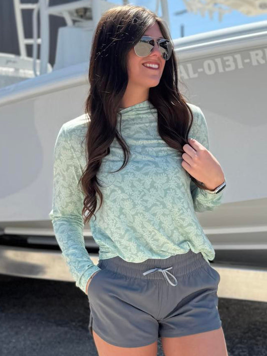 Aftco Women's Ocean Bound Printed Hooded Performance L/S Shirt