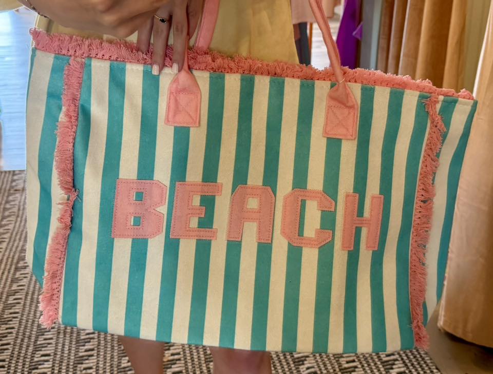 Beach Embroidered Striped Tote