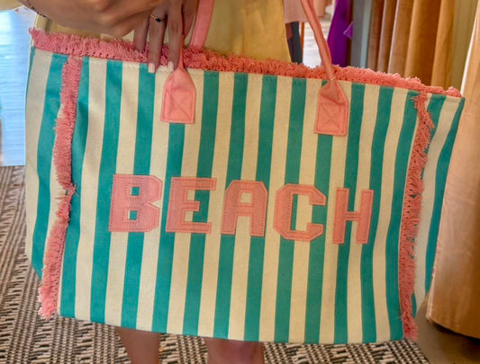 Beach Embroidered Striped Tote