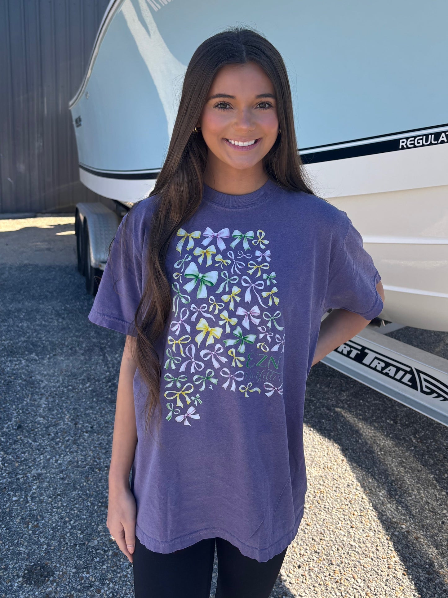 EZN Outfitters Mardi Gras Women’s AL State Bow S/S TEE Shirt