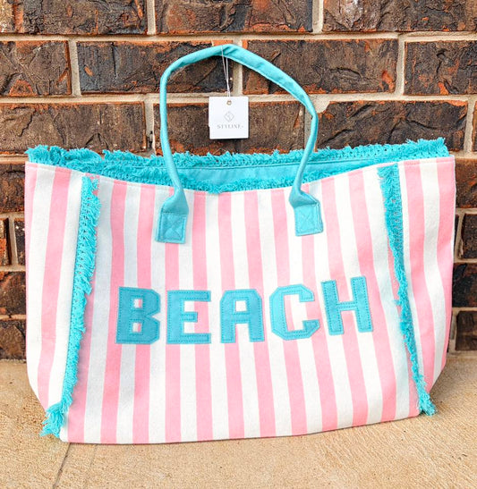 Beach Embroidered Striped Tote