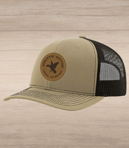 Struttin Cotton Leather Woodie Circle Patch Snapback Hat