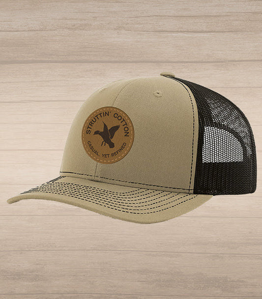 Struttin Cotton Leather Woodie Circle Patch Snapback Hat