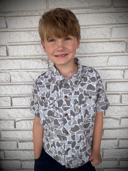 Fieldstone Outdoors Youth Marsh Camo Button Down S/S Shirt