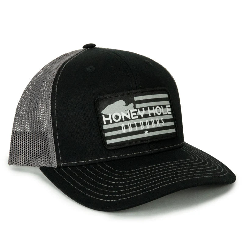 Honey Hole Outdoors Grey Flag Patch Snapback Hat