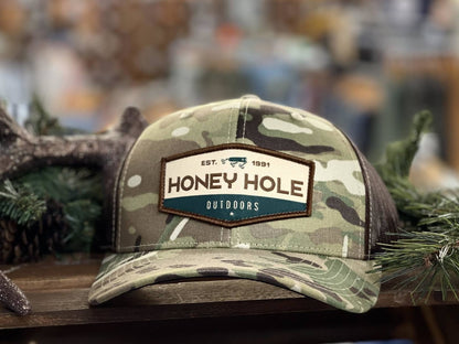 Honey Hole Outdoors Brown OG Hex Woven Patch Snapback Hat