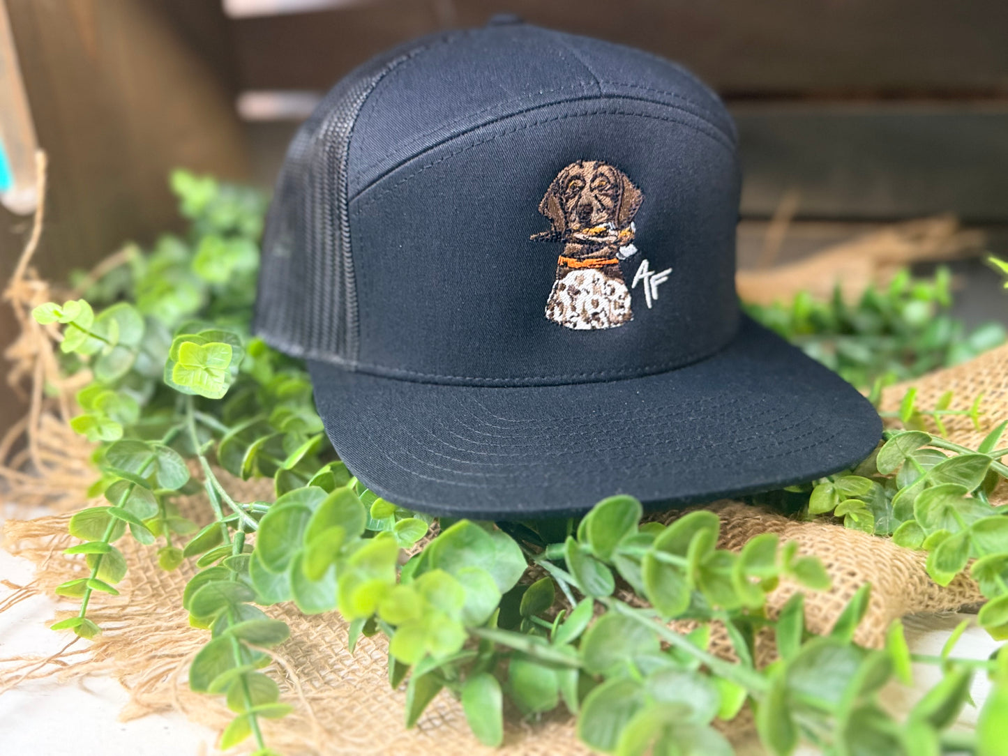 American Fetcher GSP with Quail 7 Panel Snapbak Hat