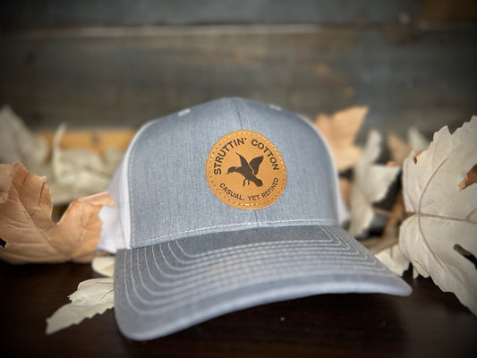 Struttin Cotton Leather Woodie Circle Patch Snapback Hat
