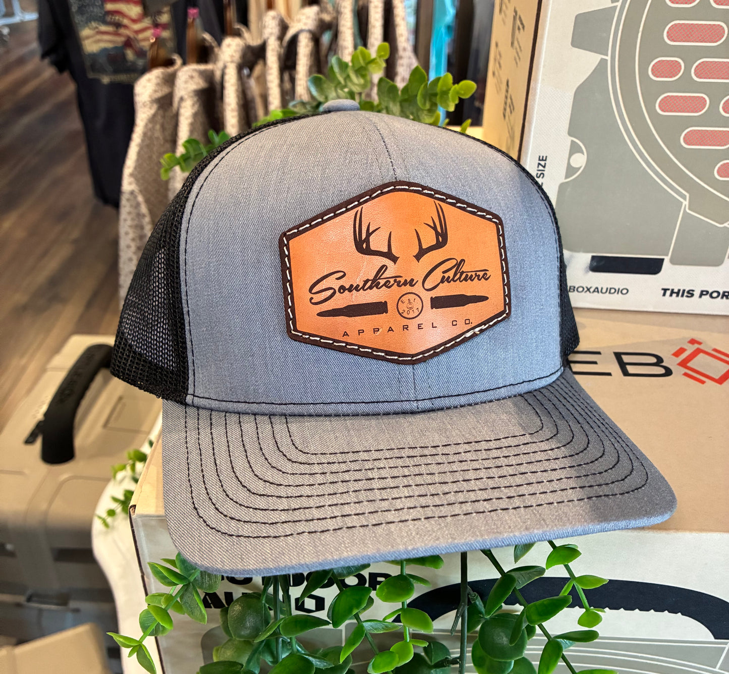 Southern Culture Bullet & Antlers Light Leather Patch Snapback Hat