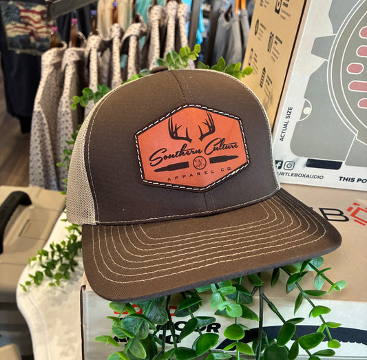Southern Culture Antlers & Bullet Dark Leather Patch Snapback Hat