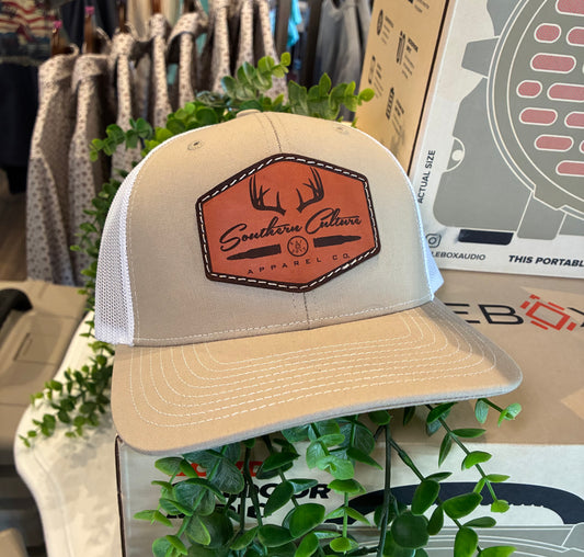 Southern Culture Antlers & Bullet Dark Leather Patch Snapback Hat