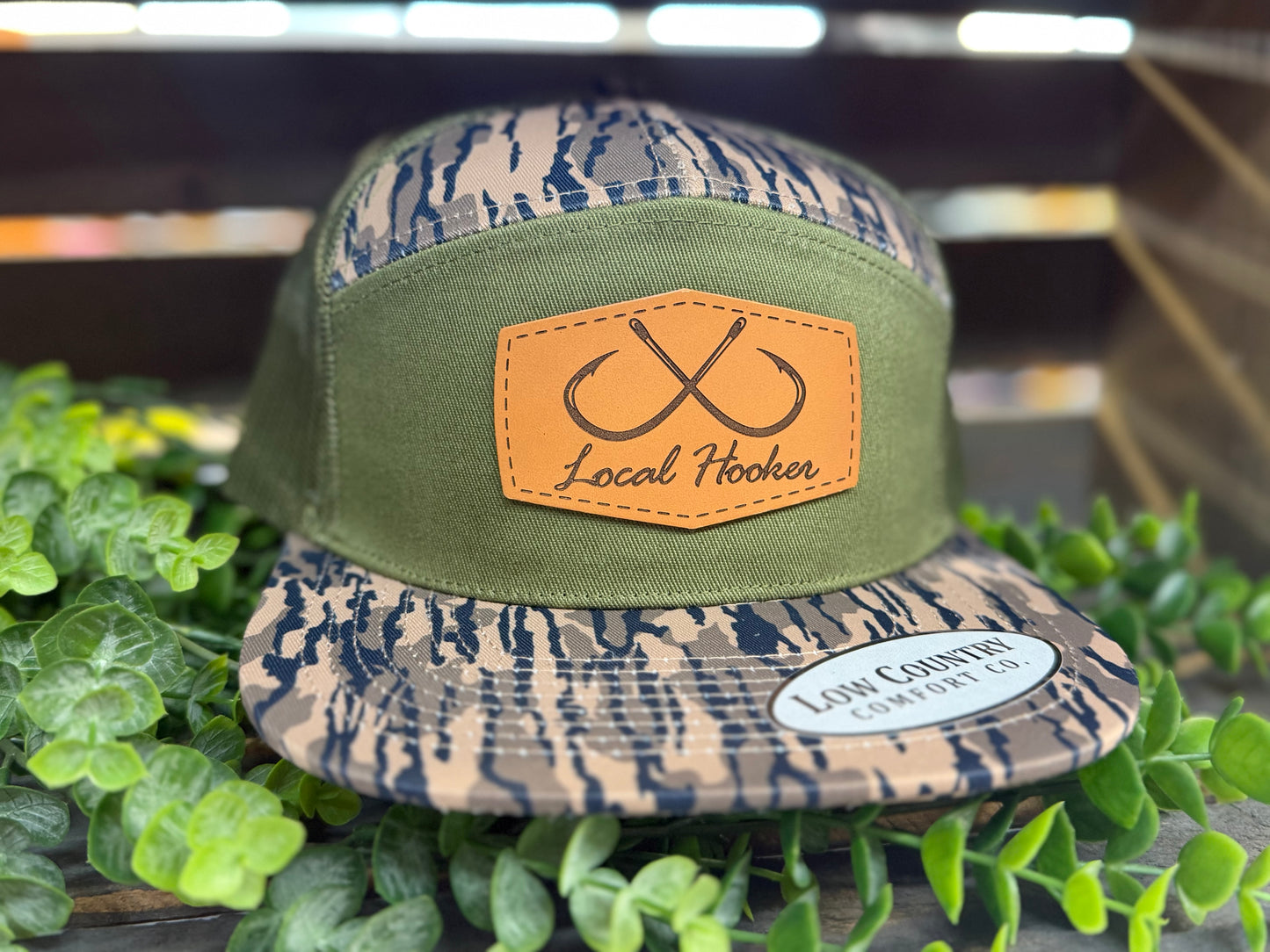 Local Hooker 7 Panel Leather Patch Snapback Hat
