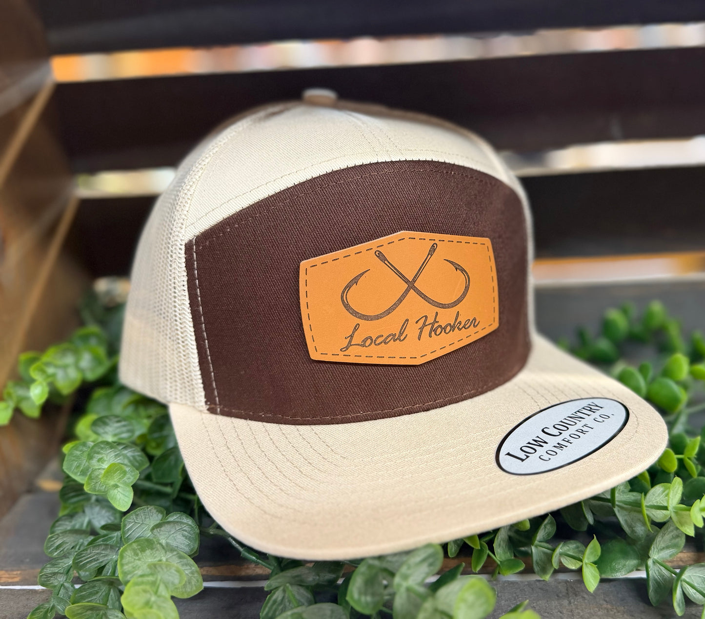 Local Hooker 7 Panel Leather Patch Snapback Hat