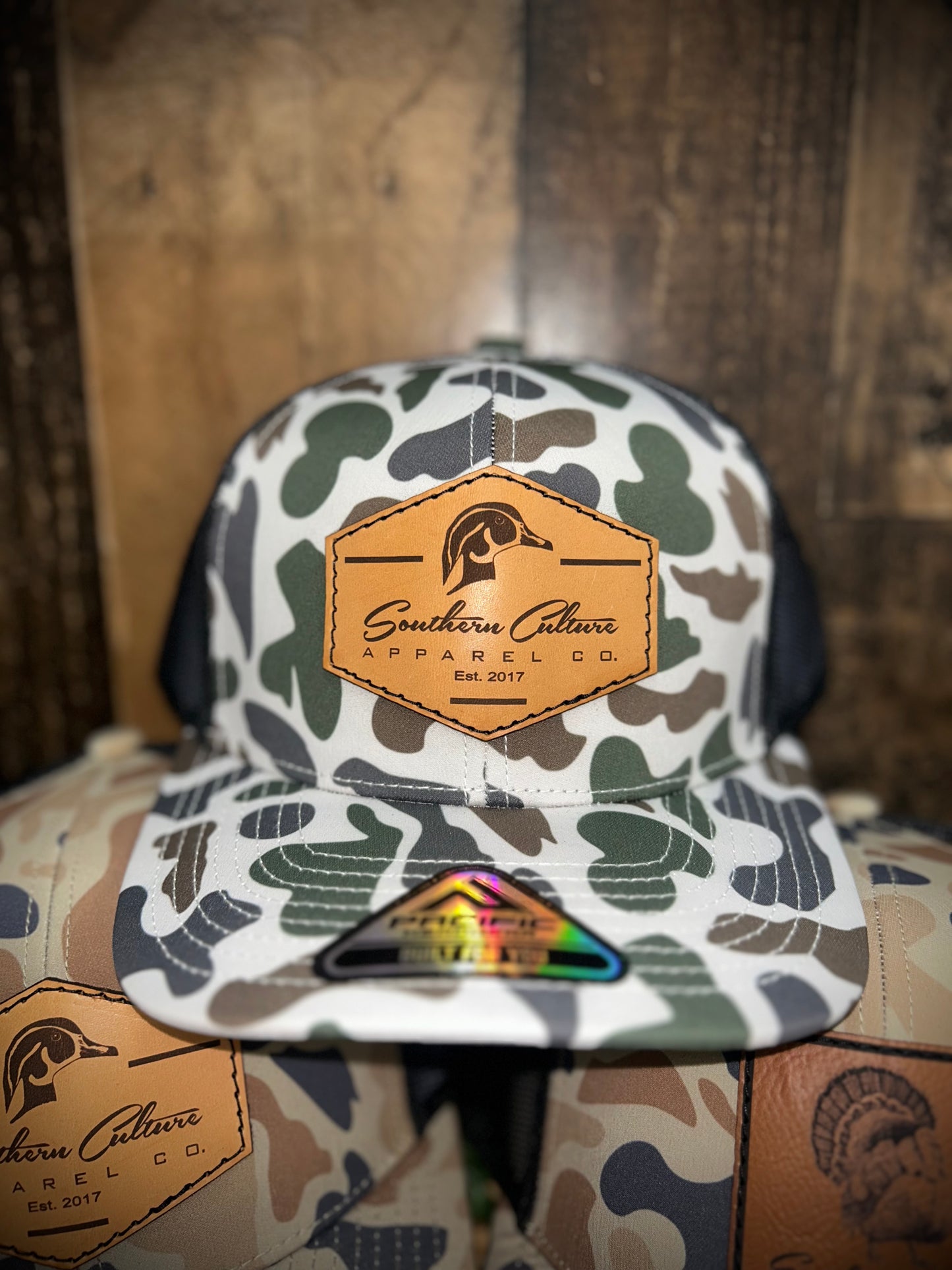 Southern Culture Wood Duck Leather Patch Snapback Hat