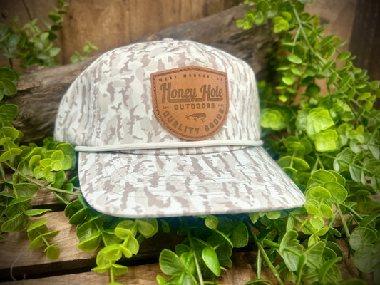 Honey Hole Outdoors Laidback Leather Shield Patch Rope Snapback Hat