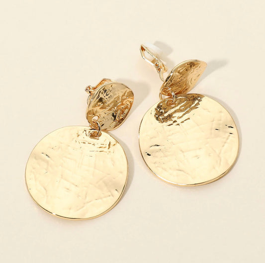 Metal Disc Clip On Earrings