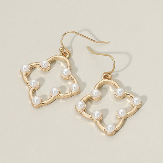 Pearl Accent Quatrefoil Earrings