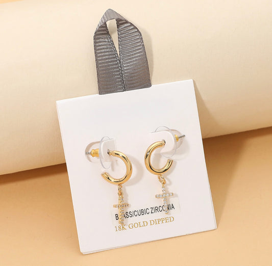 Cross Drop Mini Hoop Earrings