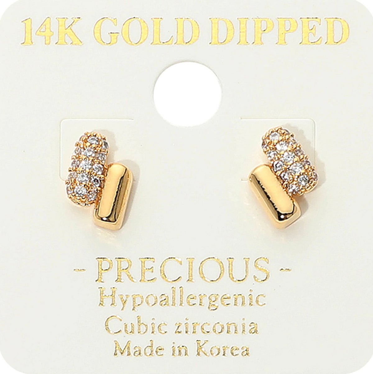 14k Cz Pave Mini Double Bar Studs