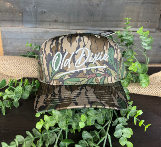 Old Dixie Greenleaf Camo Script Logo Snapback Hat