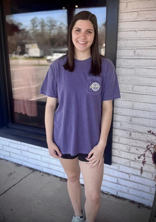 Old Row Outdoors Women's Circle Logo Grape w Pink S/S TEE Shirt