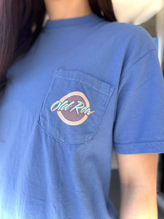 Old Row Outdoors Women's Mystic Blue W Pink Logo Pocket S/S TEE Shirt