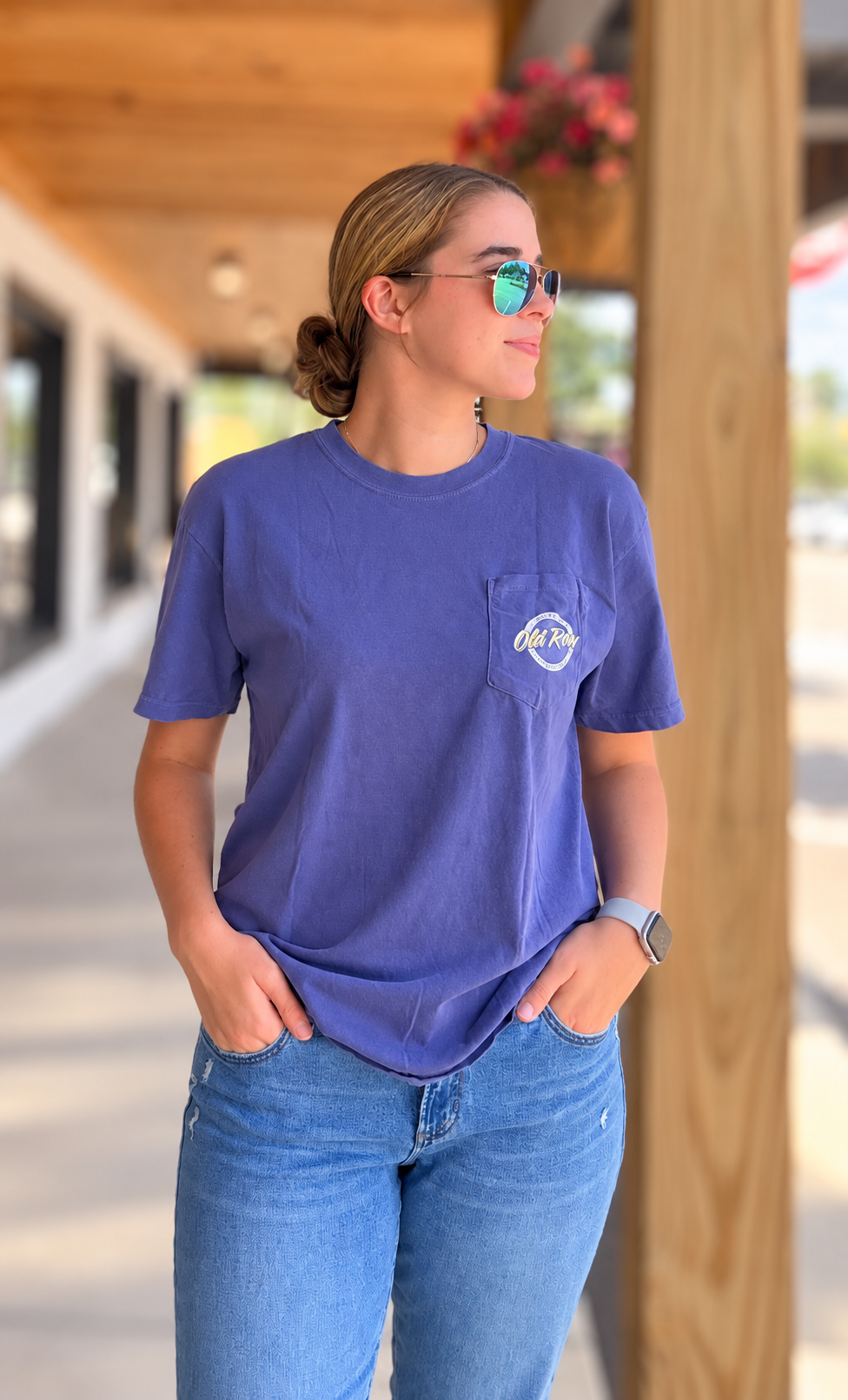Old Row Outdoors Women's Circle Logo Grape w Pink S/S TEE Shirt