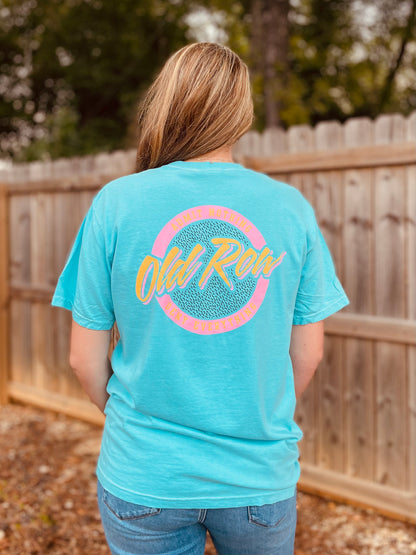 Old Row Outdoors Women's Circle Logo Lagoon w Pink Pocket S/S TEE Shirt