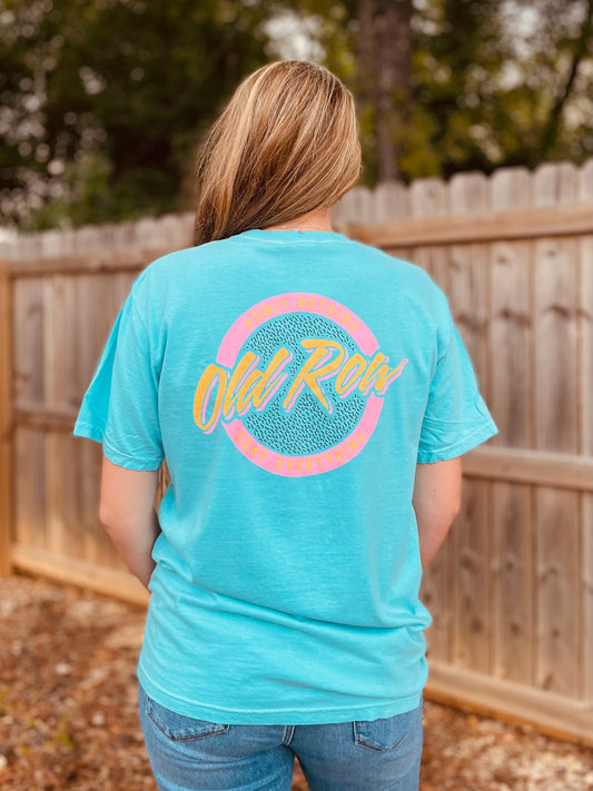 Old Row Outdoors Women's Circle Logo Lagoon w Pink Pocket S/S TEE Shirt