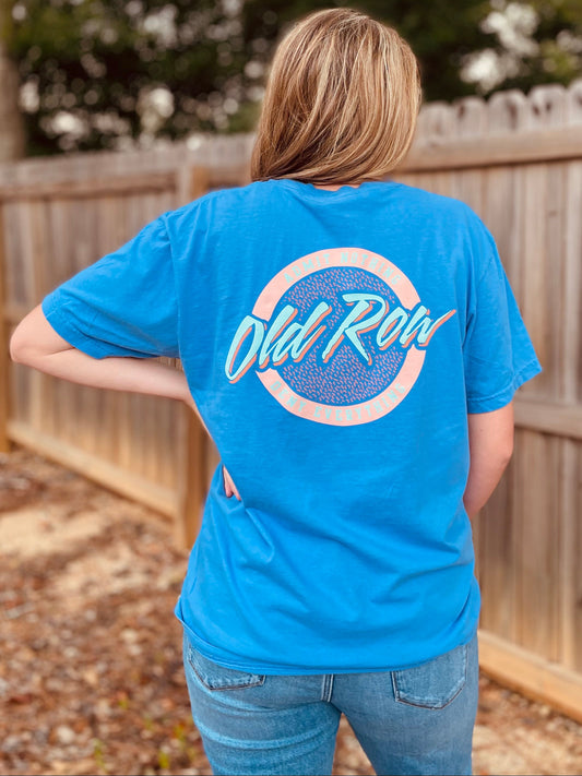 Old Row Outdoors Women's Mystic Blue W Pink Logo Pocket S/S TEE Shirt