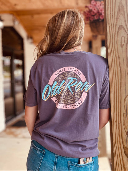 Old Row Outdoors Women's Circle Logo Wine w Pink Pocket S/S TEE Shirt