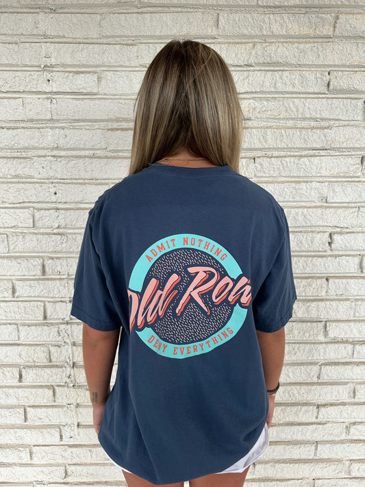 Old Row Outdoors Women's Circle Logo Pocket W Midnight/Mint/Pink S/S TEE Shirt