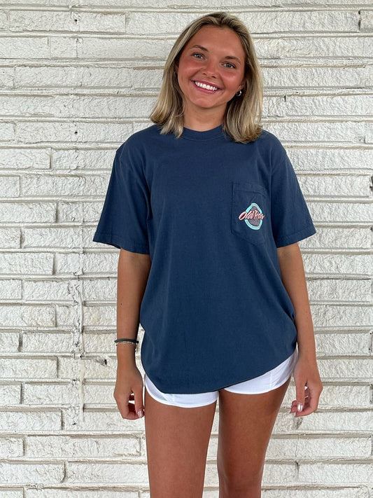 Old Row Outdoors Women's Circle Logo Pocket W Midnight/Mint/Pink S/S TEE Shirt